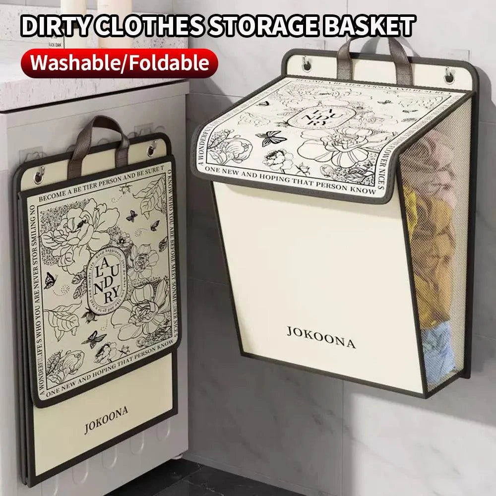 Wall mounted foldable canvas laundry hamper for bathroom storage and space saving