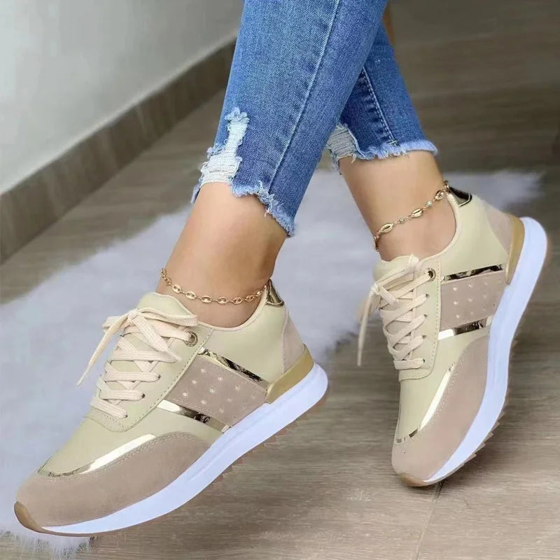 Sneakers Women Shoes Lace-Up Running Shoes Autumn Spring Leather Patchwork Female Casual Shoes Women's Vulcanized Shoes - Azobay