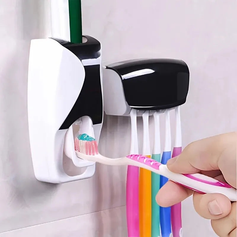 Toothbrush Holder  Automatic Toothpaste Dispenser Bathroom Wall Mounted Toothbrush Storage Rack - Azobay