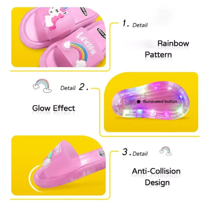 Children‘s Boys Girls Slippers Cartoon Unicorn Animals Prints Shoes Lighted Fashion - Azobay