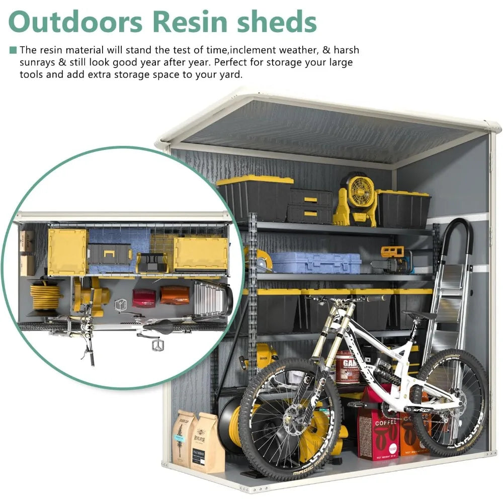 5x3 FT outdoor resin storage shed with lockable door and built-in floor for garden tool storage