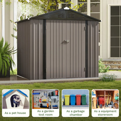 8x6 FT Outdoor Metal Storage Shed with Lockable Doors & Air Vents