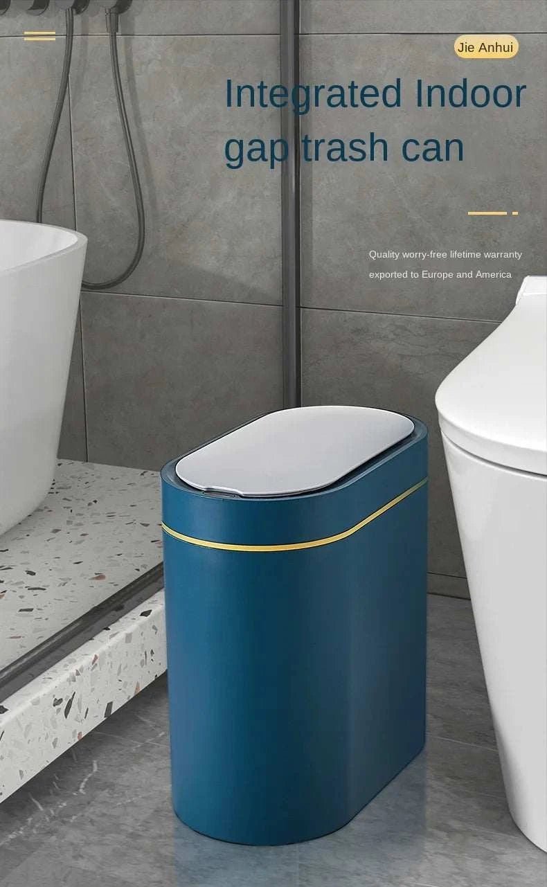 7L automatic touchless bathroom trash can with lid and motion sensor, waterproof plastic rectangular kitchen and bedroom garbage bin
