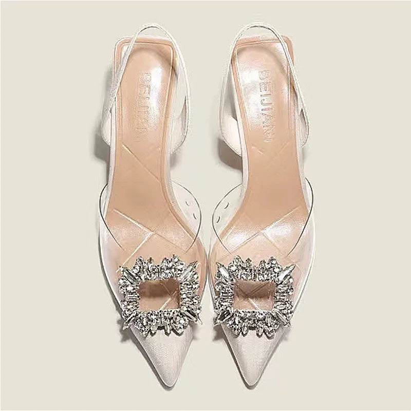 Spring and Autumn Fashion New Sexy Banquet Comfortable Crystal Transparent High Heels - Azobay