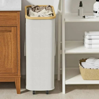 Large capacity foldable rectangular laundry basket with wheels and detachable liner
