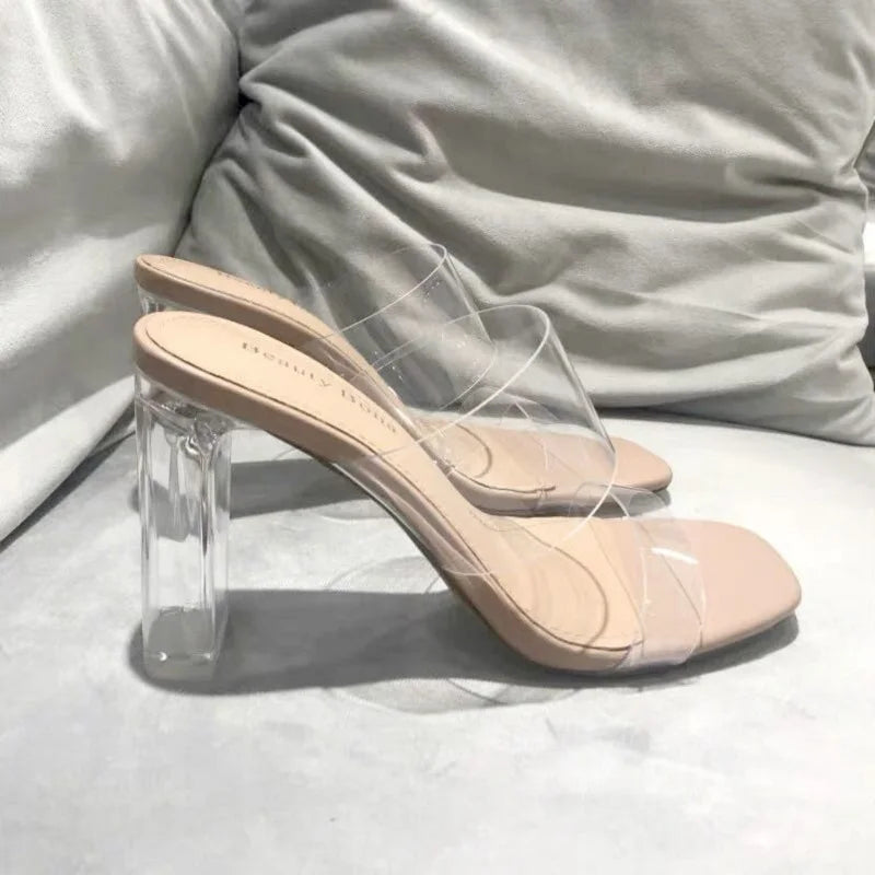 Summer Women Pumps Sandals PVC Jelly Slippers Open Toe High Heels Women Transparent Perspex Slippers Shoes Heel Clear Sandals - Azobay