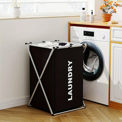 1 PC Large Foldable Laundry Hamper with 3 Divided Sections Dirty Cloth Storage Basket Classic Oxford Washing Bin for Home