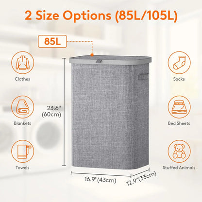 85L Large Capacity Laundry Hamper with Handles Oxford Fabric Inner Bag And Plastic Frame for Dirty Clothes Basket