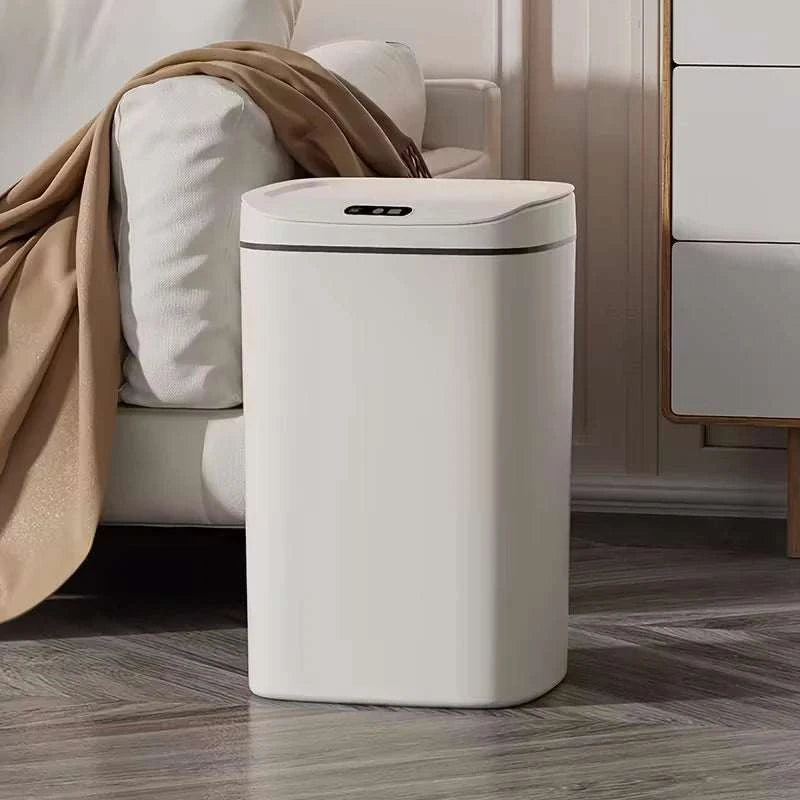 Slim plastic smart motion sensor trash can with touchless lid for home and office use