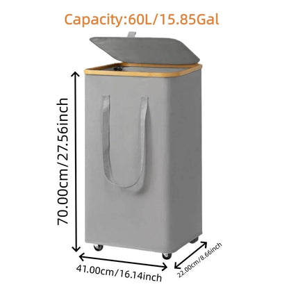 Large capacity foldable laundry basket with wheels and detachable liner in rectangular shape