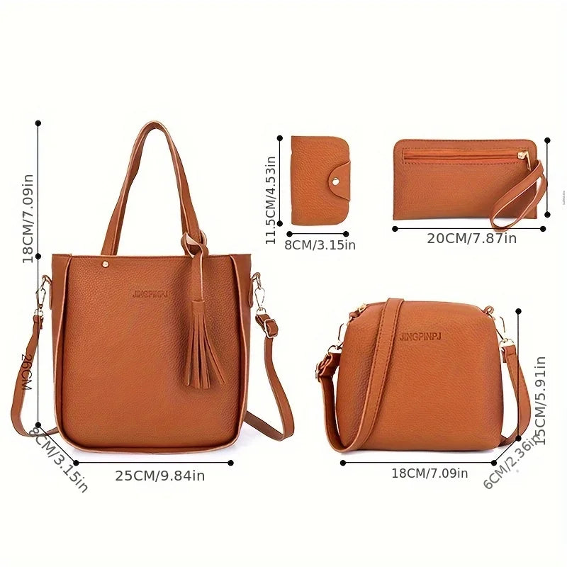 Woman Bag 2023 New Fashion Four-Piece Shoulder Bag Set Messenger Bag Wallet Handbag Bolsa Feminina Luxury Girls Messenger Bag - Azobay