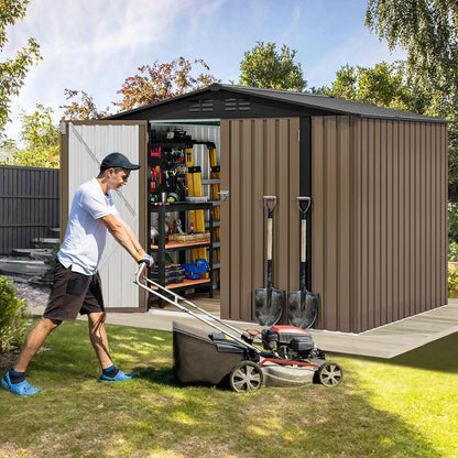 8x6 FT Heavy-Duty Outdoor Metal Storage Shed for Garden Tools and Equipment