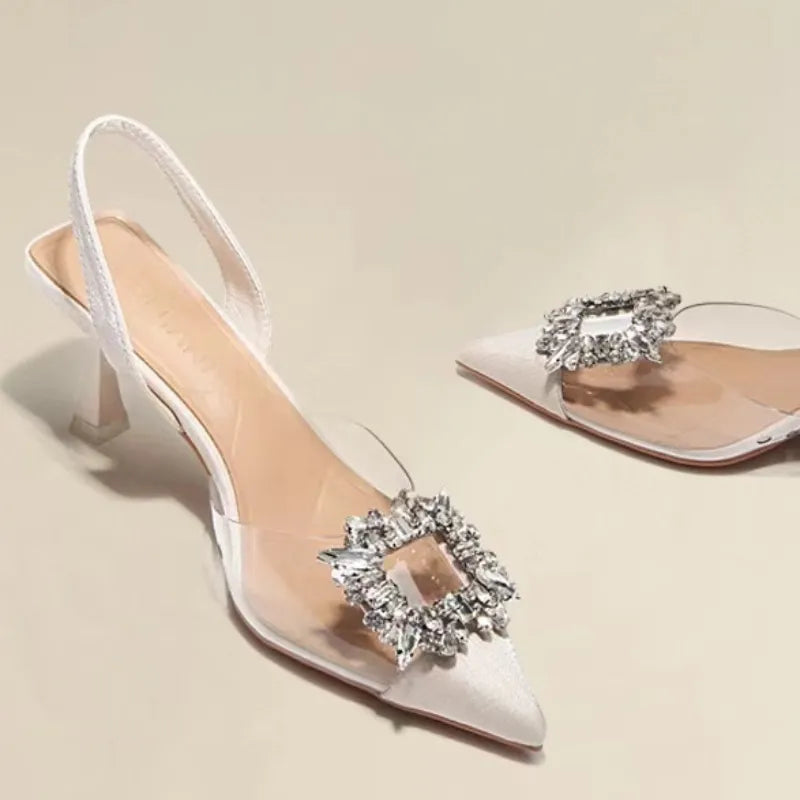 Spring and Autumn Fashion New Sexy Banquet Comfortable Crystal Transparent High Heels - Azobay