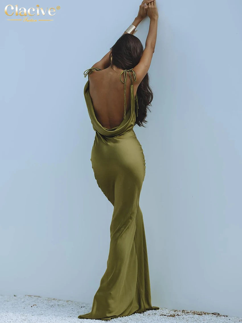 Sexy Slim Green Satin Women'S Dress - Azobay