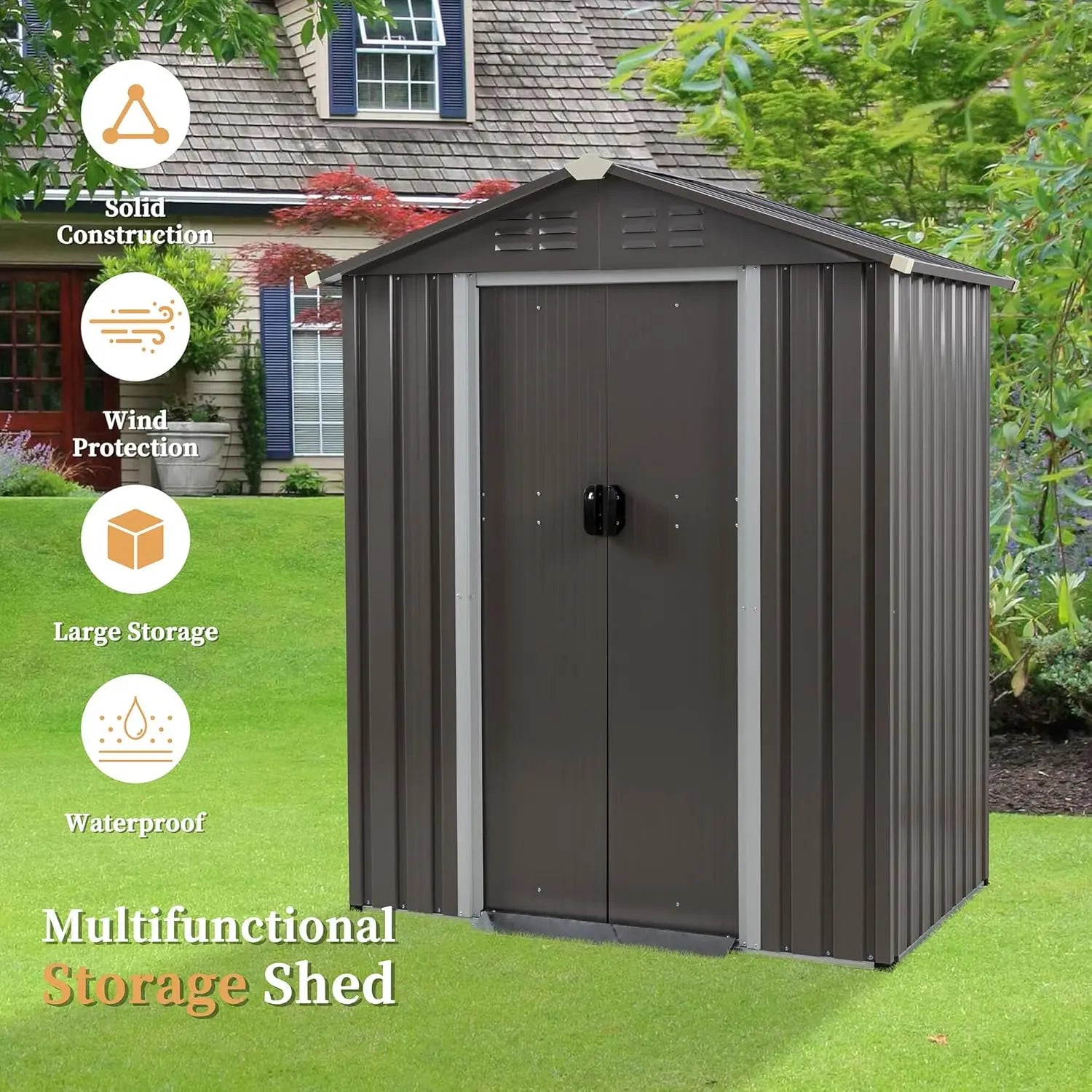 8x10 ft outdoor metal storage shed with window and lockable door