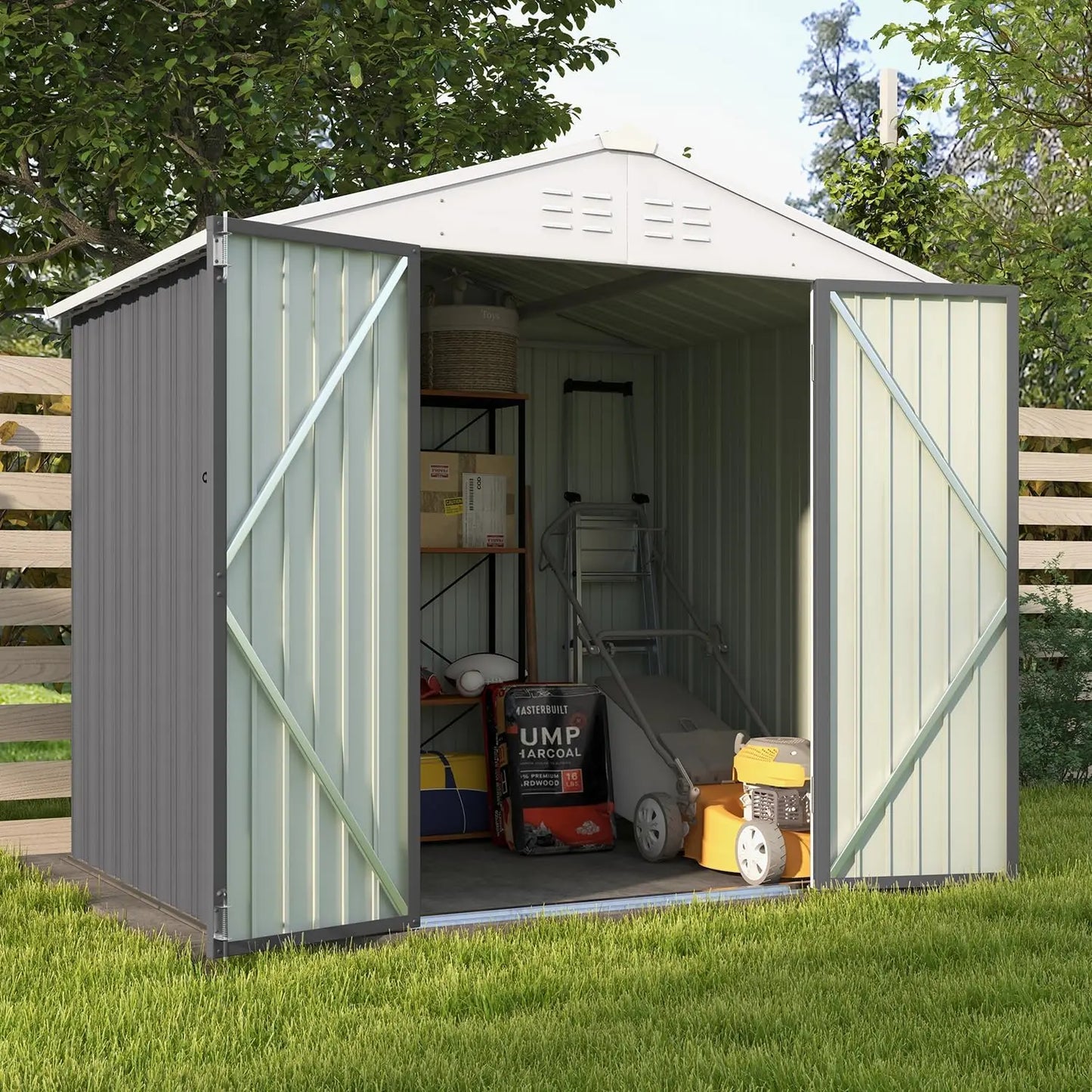 8x6 FT Outdoor Metal Storage Shed with Lockable Doors & Air Vents