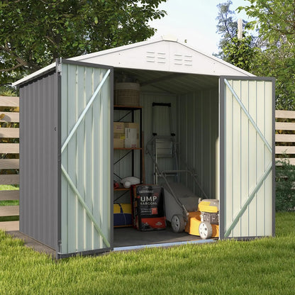 8x6 FT Outdoor Metal Storage Shed with Lockable Doors & Air Vents
