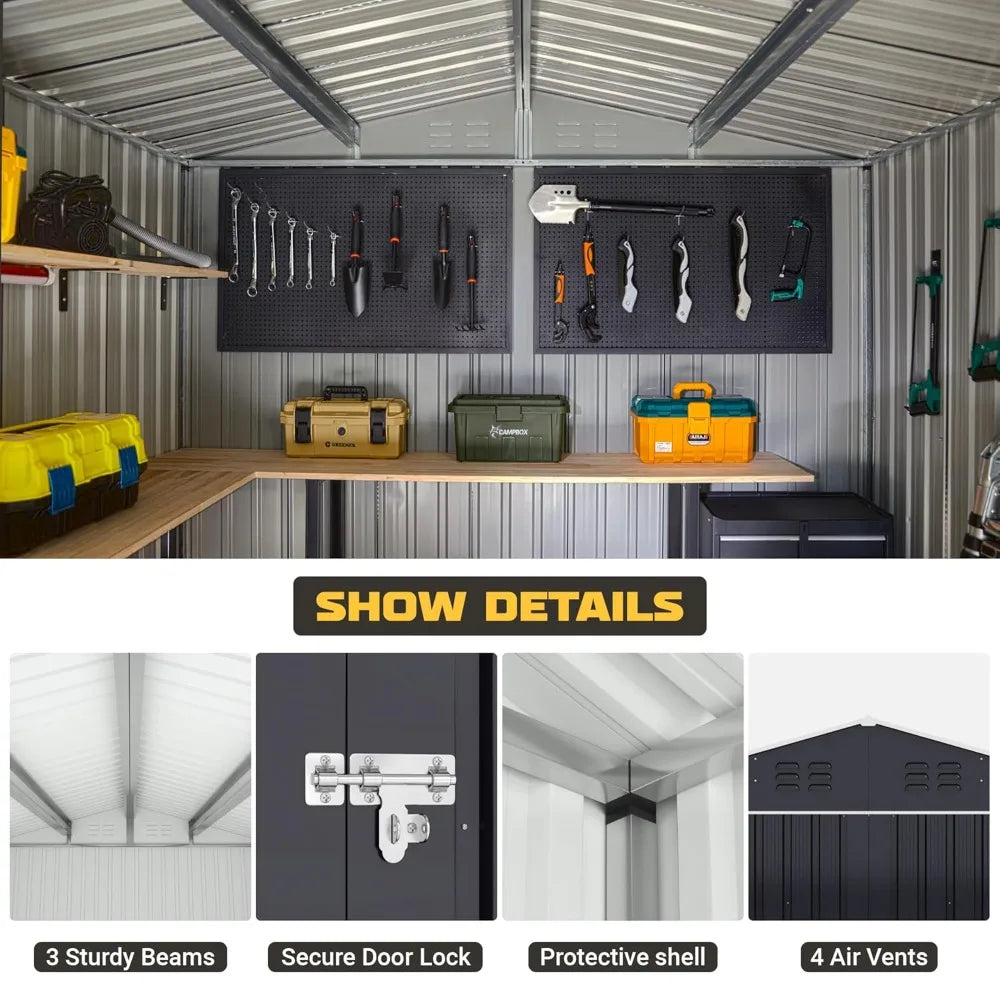 8x12 FT metal outdoor storage shed with reinforced frame and waterproof design