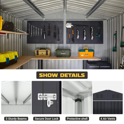 8x12 FT metal outdoor storage shed with reinforced frame and waterproof design