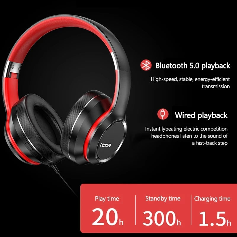 Lenovo HD200 Bluetooth Earphones Wireless Headphones Noise Cancellation HIFI Stereo Gaming Headset - Azobay