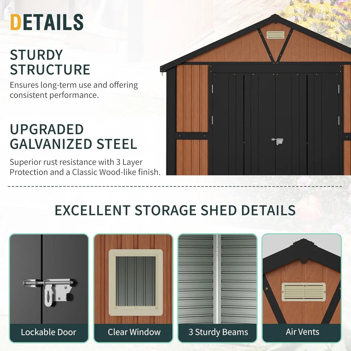 10x12ft Metal Storage Shed Lockable Doors 2 Windows Steel Tool Garden Backyard Chicken Coops, Custom