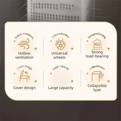Large capacity folding grey and white plastic laundry basket with wheels and dust-proof cover