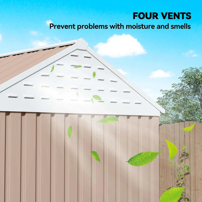 8' X 6' Outdoor Metal Garden Storage Shed W/ 2 Doors, Window, Sloped Roof Brown