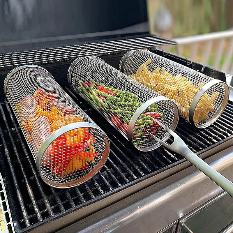 bbq-basket-stainless-steel-rolling-grilling-basket-wire-mesh-cylinder-grill-basket-portable-round-outdoor-camping-barbecue-rack