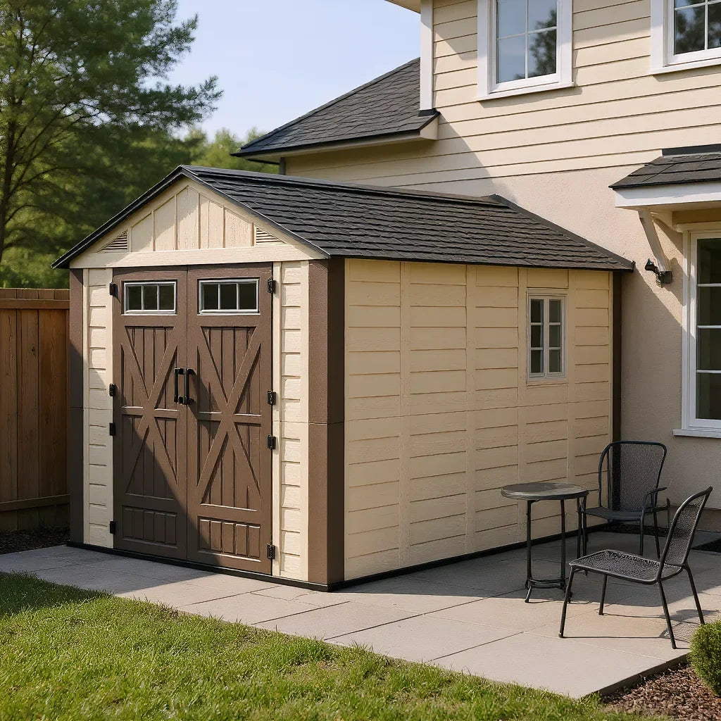 Polar Aurora 8x10 outdoor resin storage shed with lockable door and windows