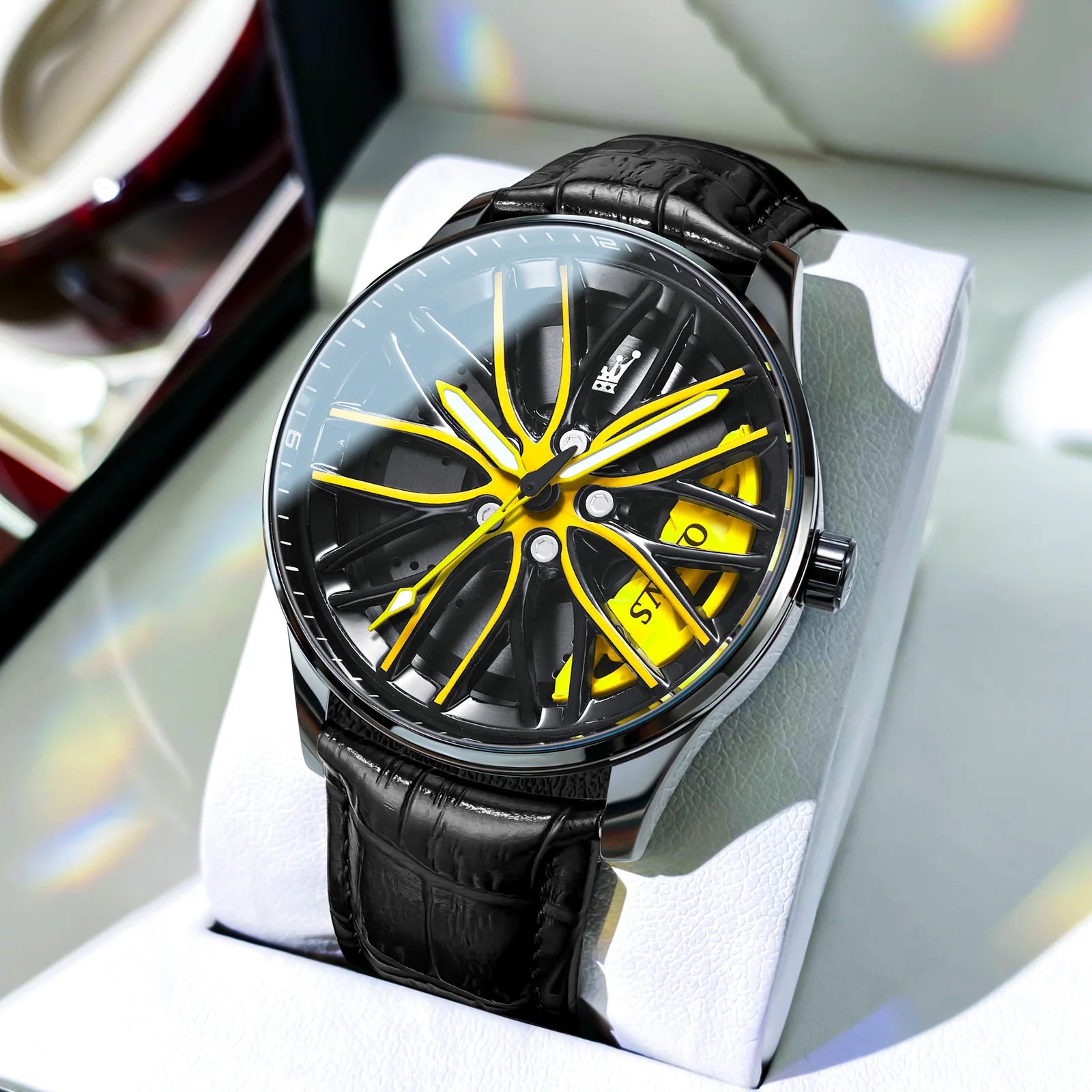 OLEVS Wheel Men's Luxury Watch Waterproof Rotary Sport Car Rim Man Watch High Quality Fashion Best Selling Quartz Men's Watches - Azobay