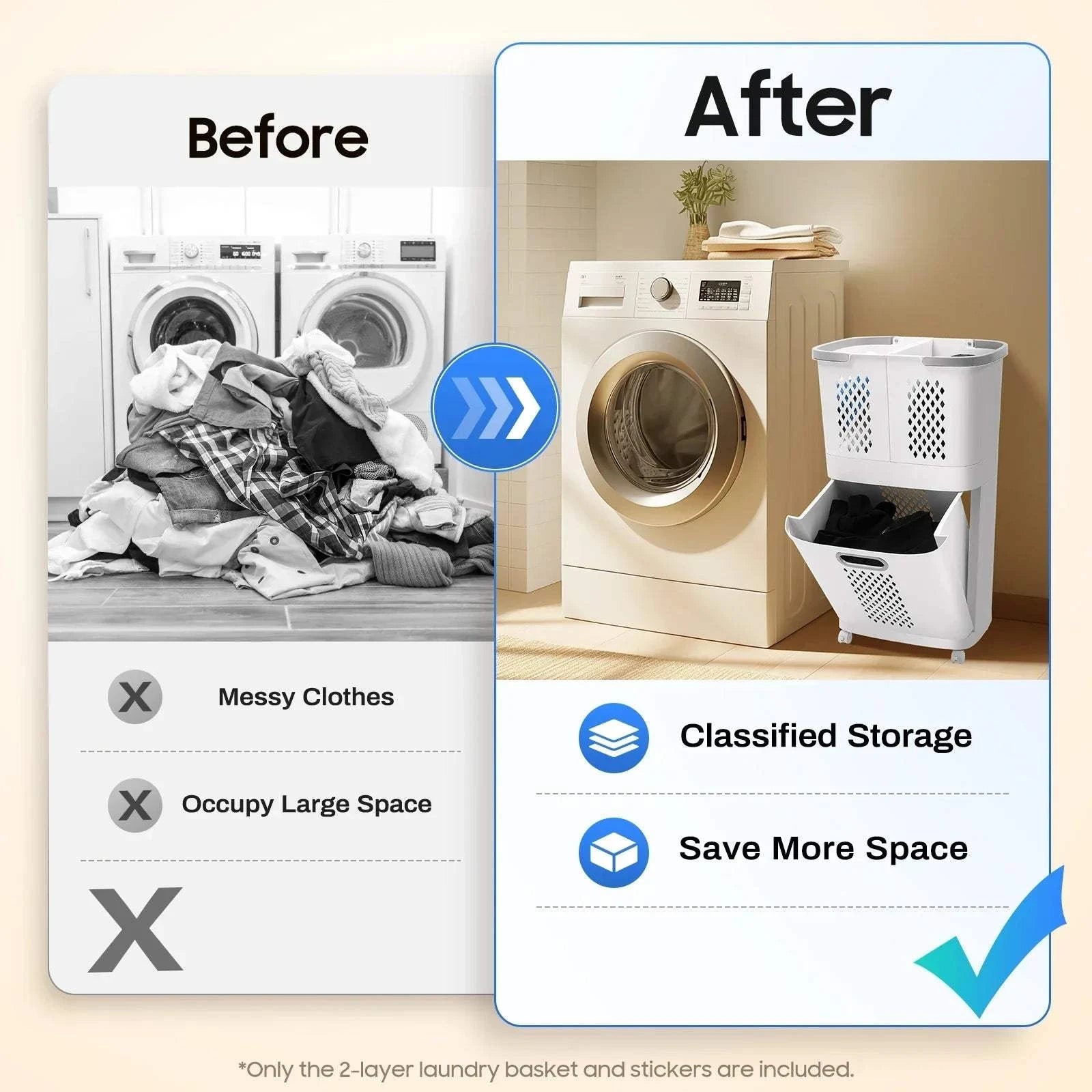 Multi-layer grey-white laundry basket with three removable hampers and four wheels for washable clothes organization