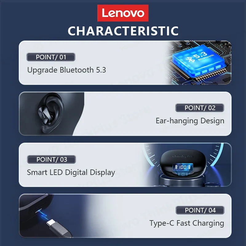 Original Lenovo LP75 TWS Bluetooth V5.3 Headphones Wireless LED Digital - Azobay