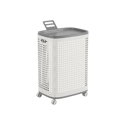 Large capacity folding grey white plastic laundry basket with wheels and dust-proof cover