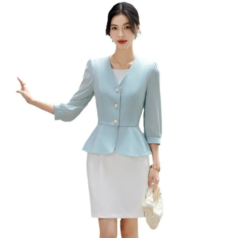 2024 New Fashion Lantern Sleeve Jacket + White Dress - Azobay