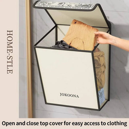 Wall mounted foldable laundry hamper made of canvas for bathroom storage and space saving