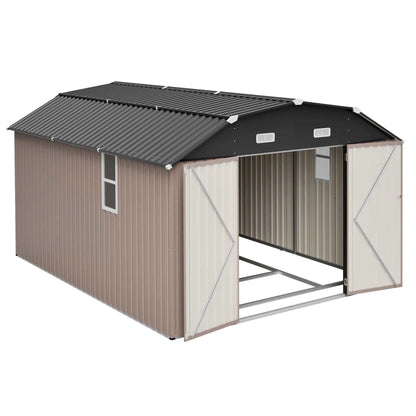 10x12 FT Heavy Duty Metal Outdoor Storage Shed  With Floor Frame Lockable Doors All Weather Garden Tool House Backyard Patio