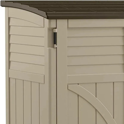 34 cu ft horizontal outdoor resin storage shed with lockable lid in sand color