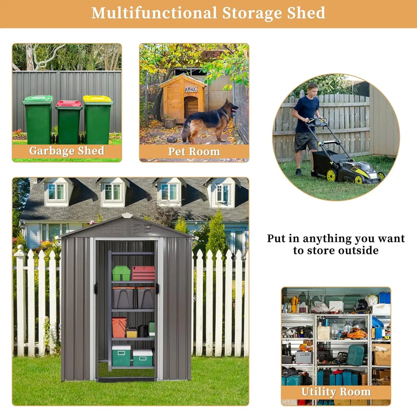 Outdoor metal storage shed with side window and lockable door for secure outdoor storage