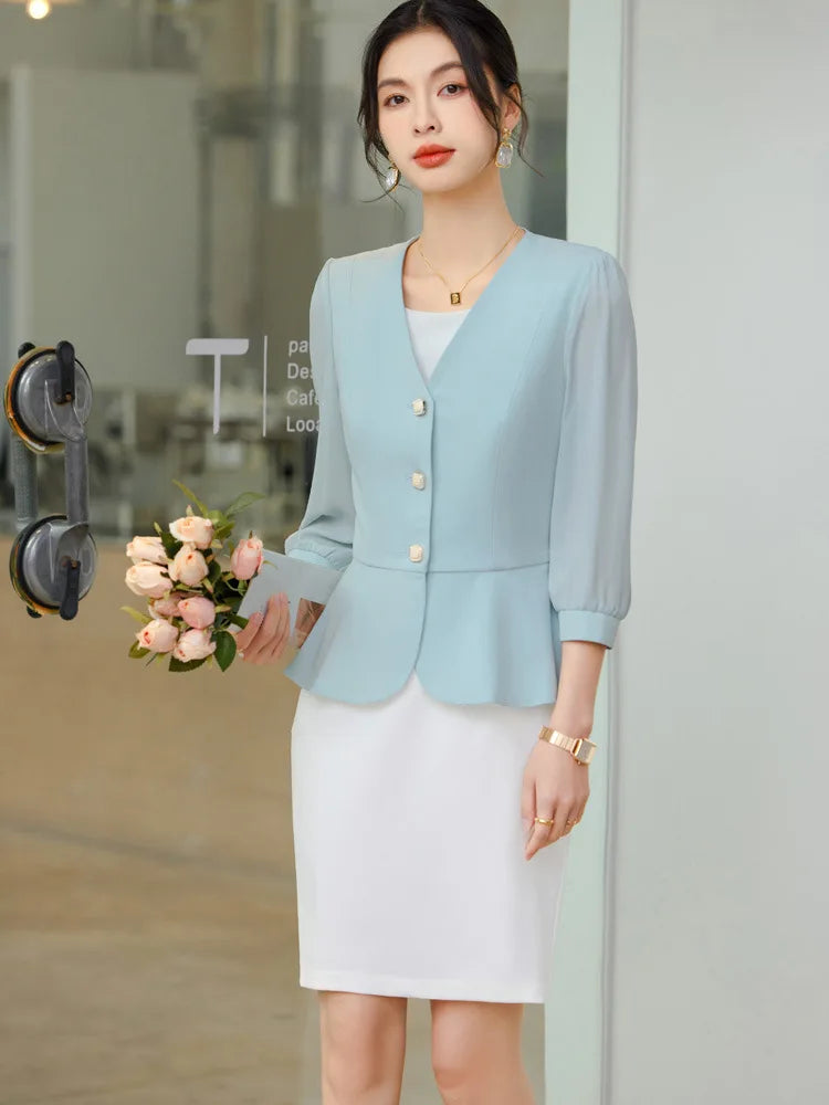 2024 New Fashion Lantern Sleeve Jacket + White Dress - Azobay