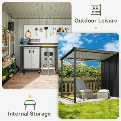 6x4 FT Outdoor Storage Shed & Hardtop Gazebo Combo with Magnetic Sensor Lights and Metal Lean-To Shed