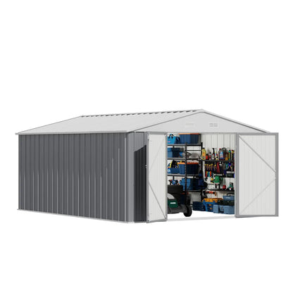 10x14 FT Large Outdoor Metal Storage Shed with Lockable Doors & Sloped Roof
