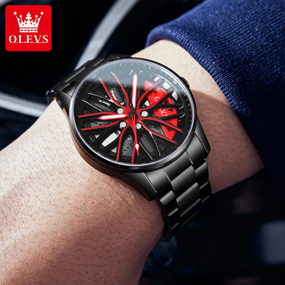 OLEVS Wheel Men's Luxury Watch Waterproof Rotary Sport Car Rim Man Watch High Quality Fashion Best Selling Quartz Men's Watches - Azobay