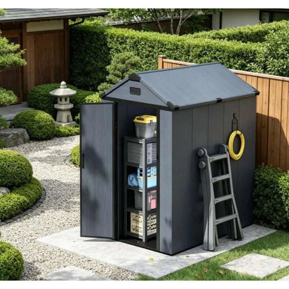 Brand new fast shipping 4x6 FT Resin Shed with Reinforced Floor Outdoor Storage Shed All-Weather Plastic Tool Shed with