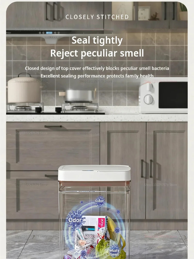 Smart Induction Garbage Can with Storage Basket - Eco-Friendly Plastic Automatic Trash Bin for Kitchen Bathroom Toilet Organizer