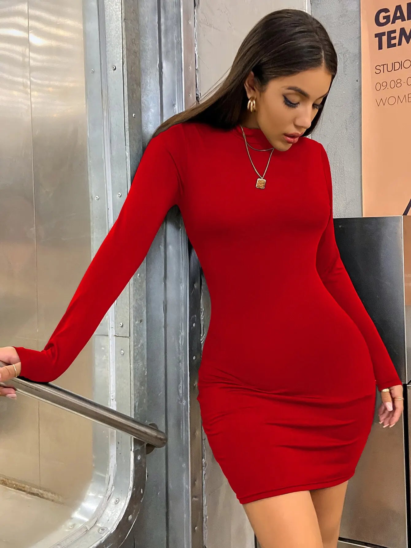 Slim Bodycon Mini Dress Women Turtleneck - Azobay