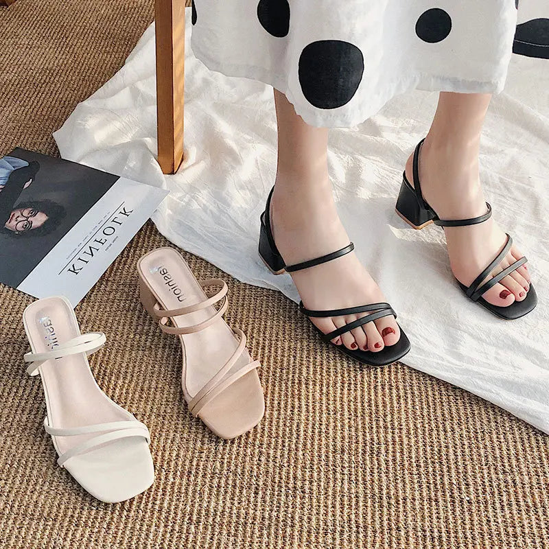 Women High Heel Sandals Summer Casual Female Shoes Woman Square Heel Open Toe Ankle Strap Ladies Sandalias Wedge Shoe 2022 New - Azobay