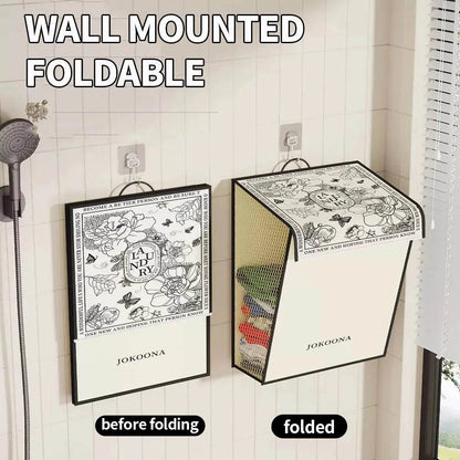 Wall mounted foldable canvas laundry hamper for bathroom storage and space saving