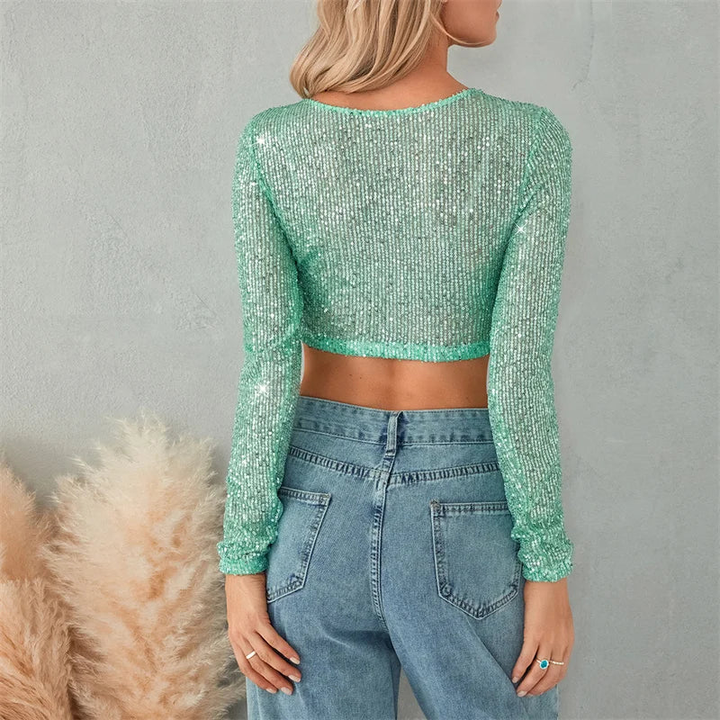 Sequins Crop Tops Women - Azobay