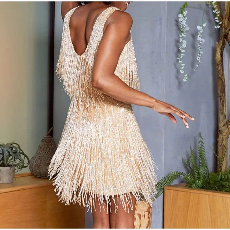 New Sexy Tassel Sequins Feather Mini  Dress - Azobay