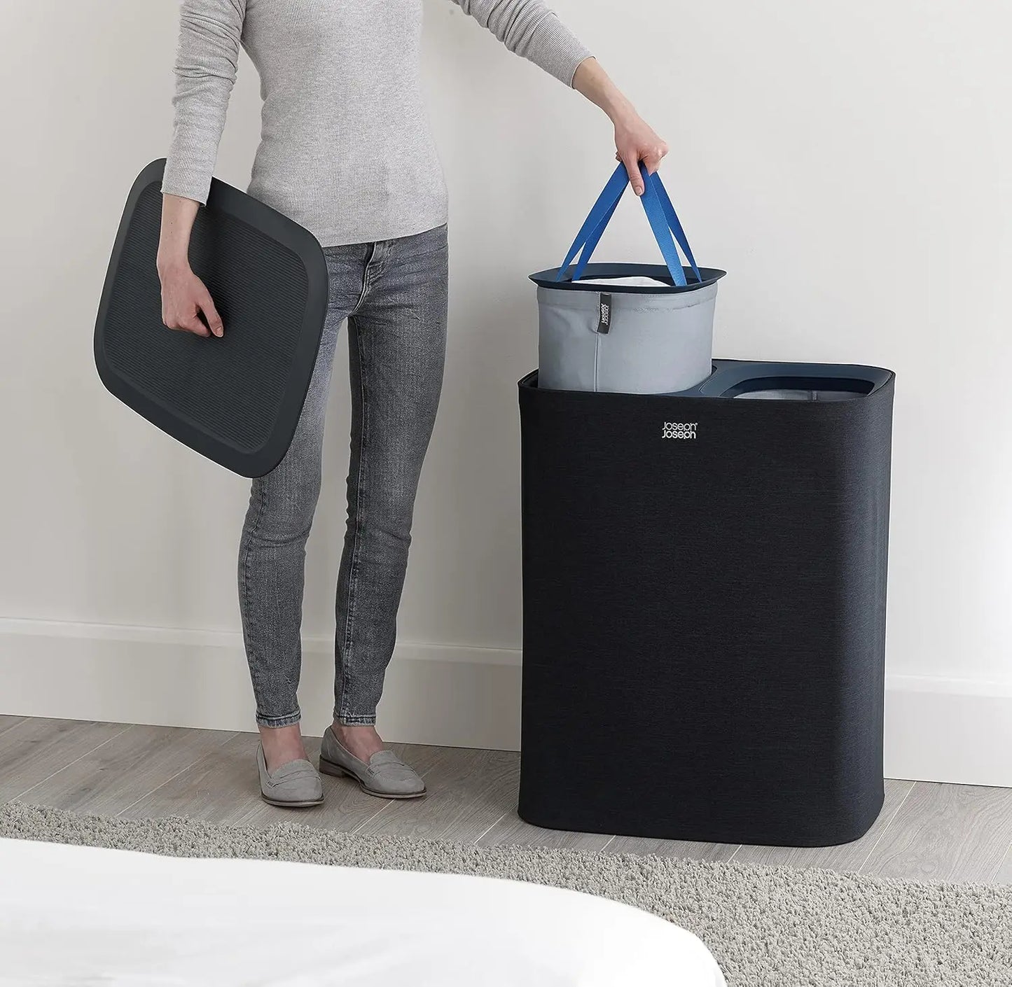 Tota 90L/23.8Gal Laundry Hamper with Lid And 2 Removable Washing Bags - Separation Basket for Home Organization